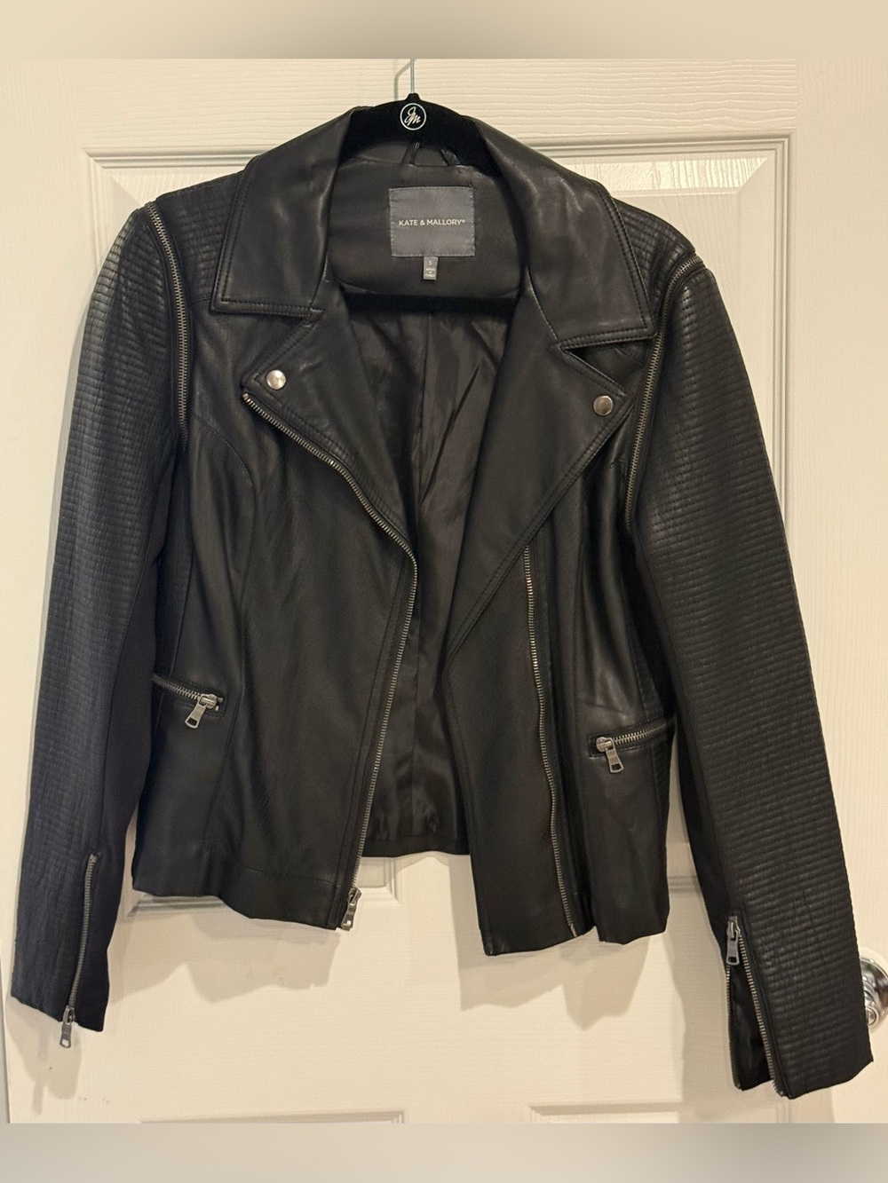 Kate & Mallory Faux Leather Moto Jacket Vest Convertible Zip Off Sleeves Black S